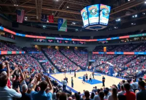 University of Kentucky's basketball team in action during an exhibition game.