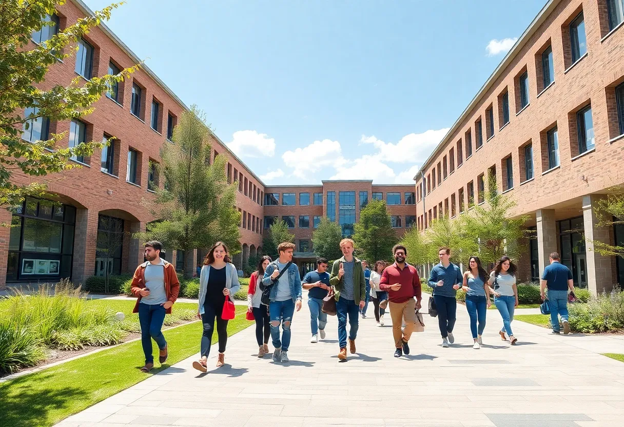 Campus view of the University of Kentucky with students