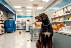 Veterinary clinic area separated from retail space