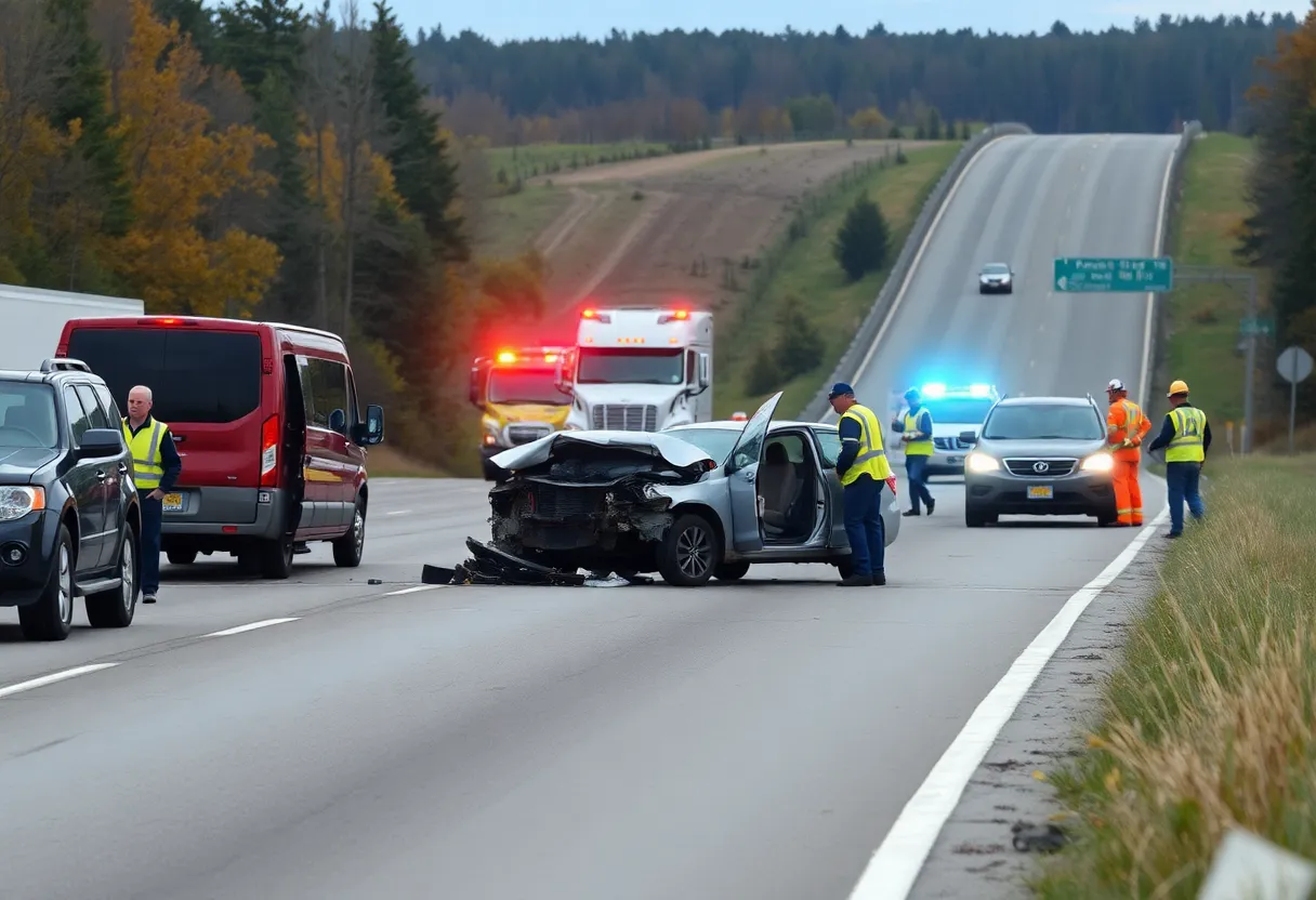 Aftermath of a three-vehicle collision on US 25W North in Whitley County