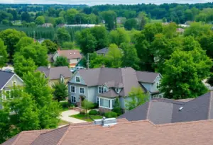 A view of houses in Appleton, Wisconsin, representing the housing market.