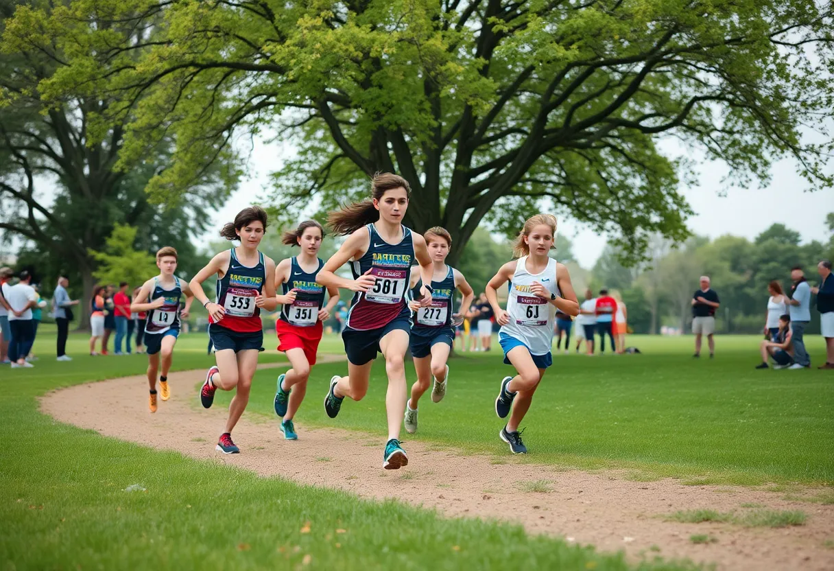 Assumption High School runners competing in a cross country race