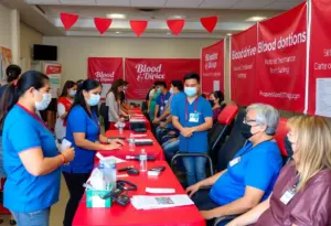 Volunteers and donors at the Big Blue Crush blood drive