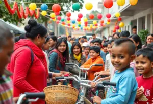 Community members donating bicycles at Bikes or Bust event