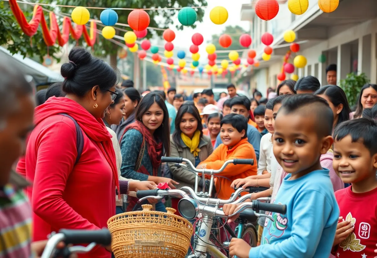 Community members donating bicycles at Bikes or Bust event
