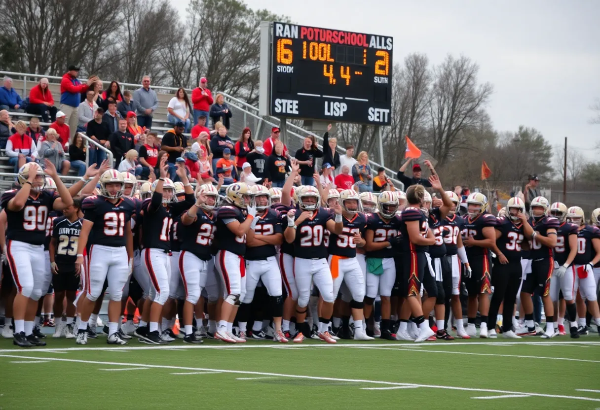 Bryan Station Defenders celebrating their victory over Lafayette Generals in a high school football playoff game