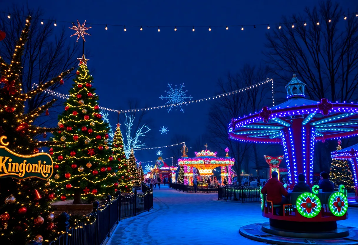 Families enjoying Christmas attractions at Kentucky Kingdom