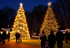 Illuminated Christmas tree at Triangle Park during the Holiday Lighting Festival