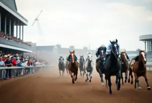Horses racing at the Clark Stakes