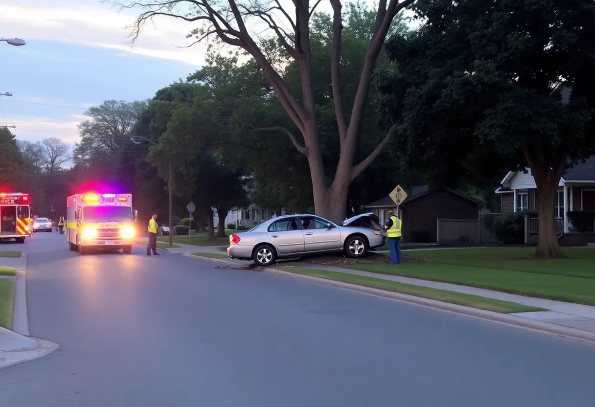 Vehicle accident scene in Lexington, Kentucky