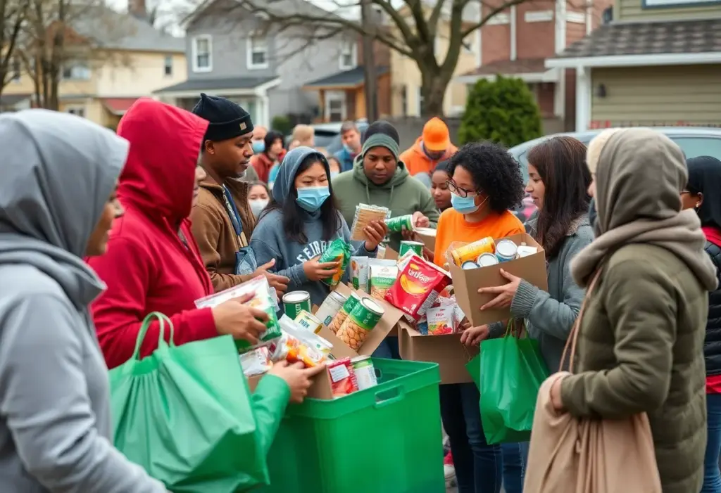 Volunteers collect food donations at a local food drive in Lexington.