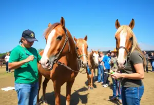 Volunteers working together at a horse stable in Lexington, KY