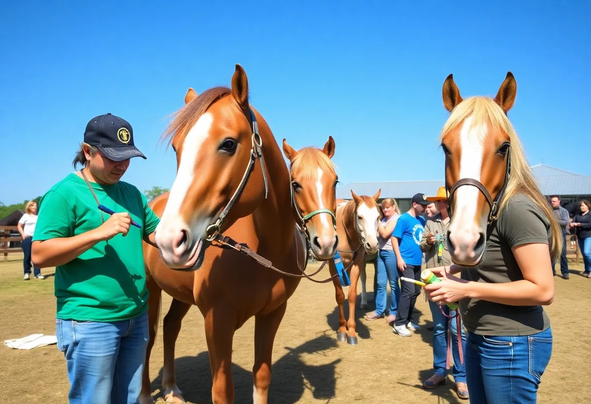 Volunteers working together at a horse stable in Lexington, KY