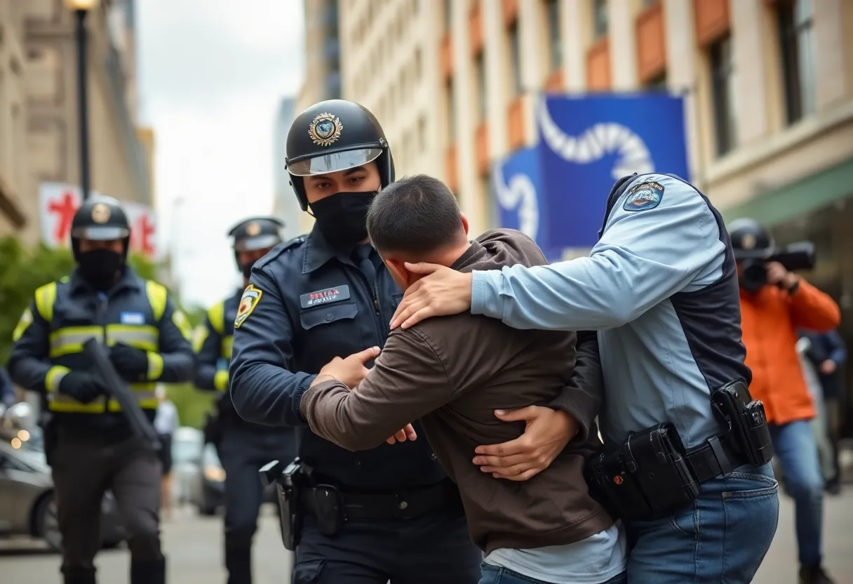 Law enforcement apprehending a supposed fugitive
