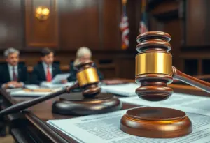 Courtroom setting for a Medicaid fraud trial.