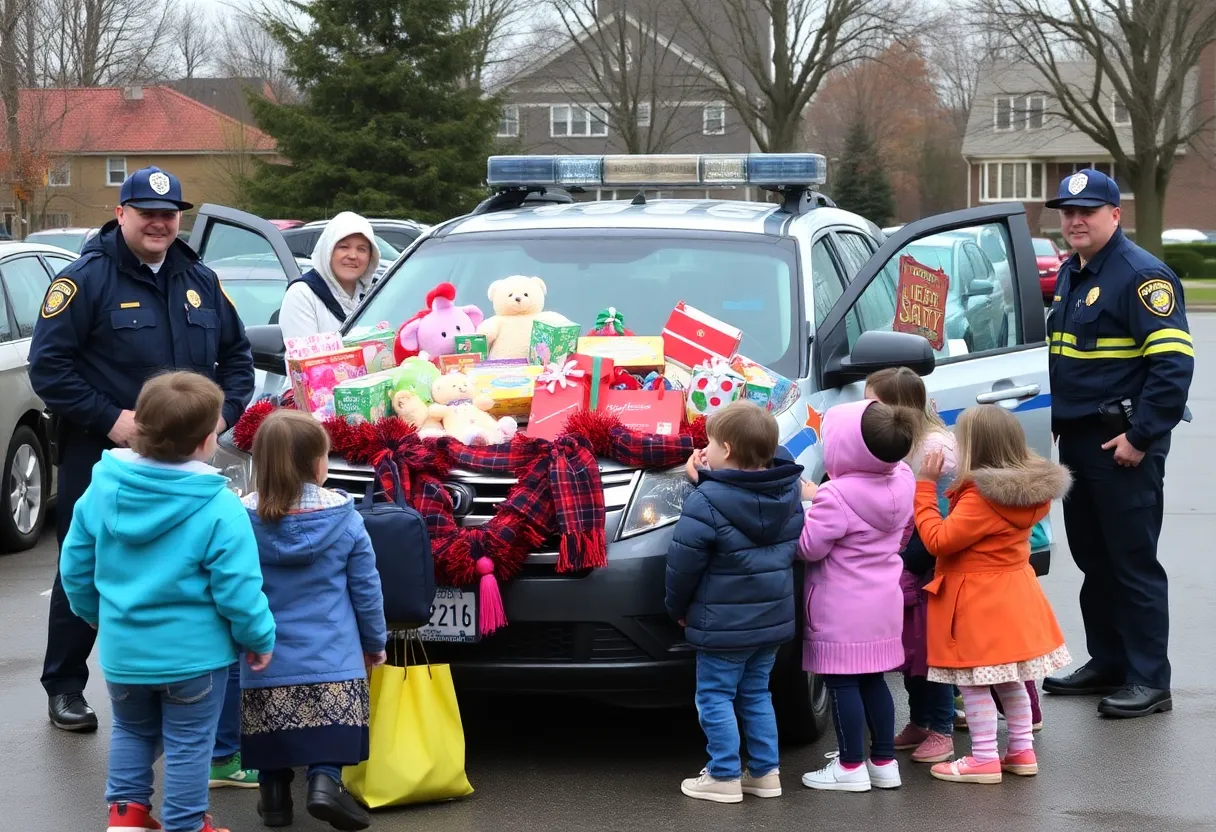 University of Kentucky Police Department's toy drive event featuring cruisers filled with toys.