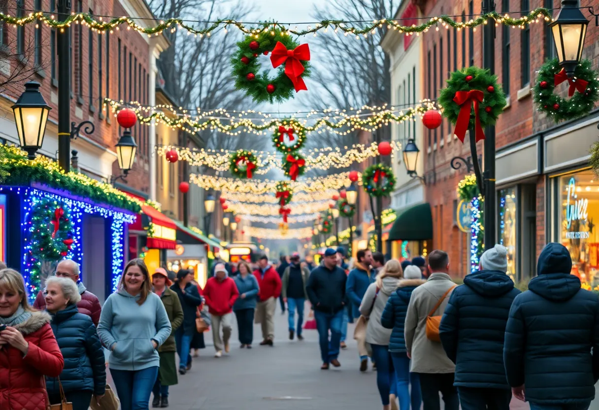 Festively decorated streets teeming with holiday spirit during Cynthiana's Harvesting the Holidays event.