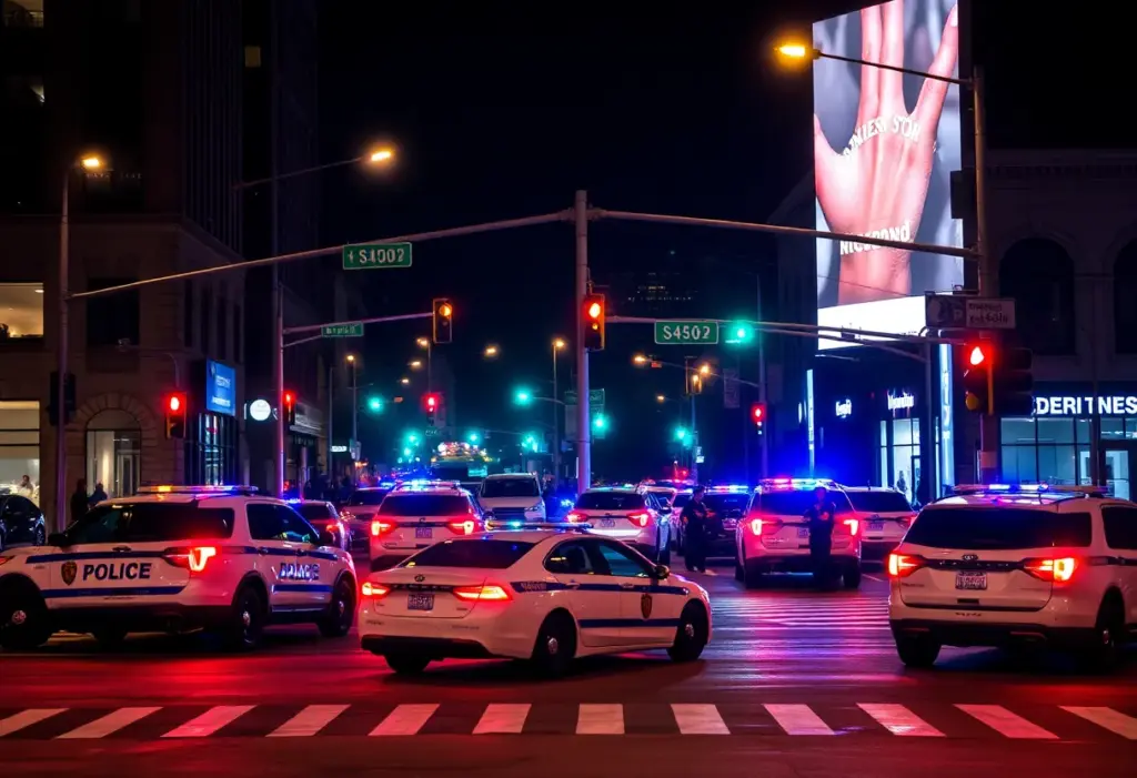 Police at the scene of a disturbance in downtown Lexington