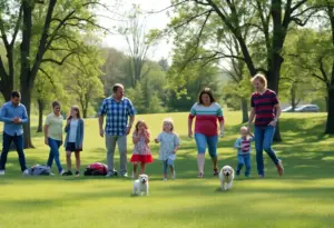 Families enjoying a day in a park in Kentucky, highlighting affordability in parenting.
