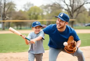 Father and son enjoying baseball at Kentucky Proud Park.