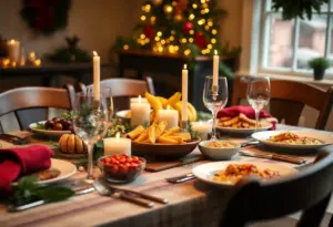 A beautifully arranged holiday meal with budget-friendly dishes made from seasonal Kentucky ingredients.