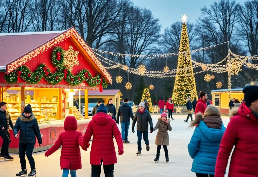 Families enjoying the festive activities at Paristown's Fête de Noël.