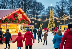 Families enjoying the festive activities at Paristown's Fête de Noël.