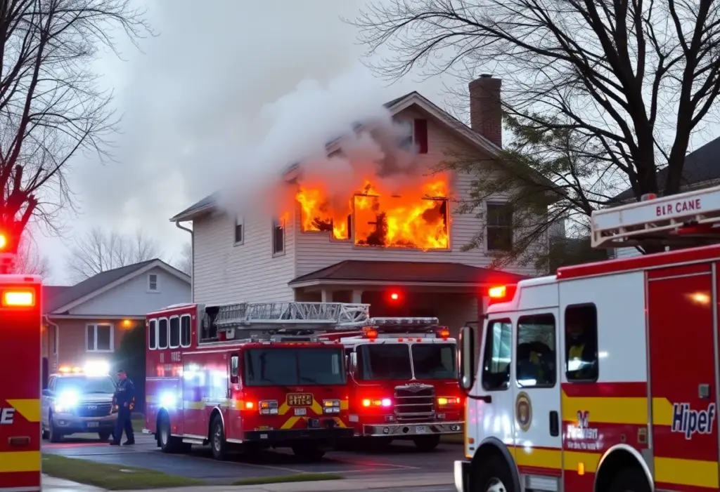 Firefighters extinguishing a fire on Belmont Drive.