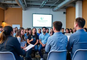 Students presenting at the Fish Tank arts entrepreneurship competition