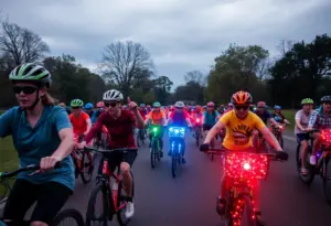 Community bike ride with illuminated bicycles at Coolavin Park
