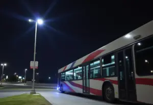 Greyhound bus stop at night in Lexington, Kentucky
