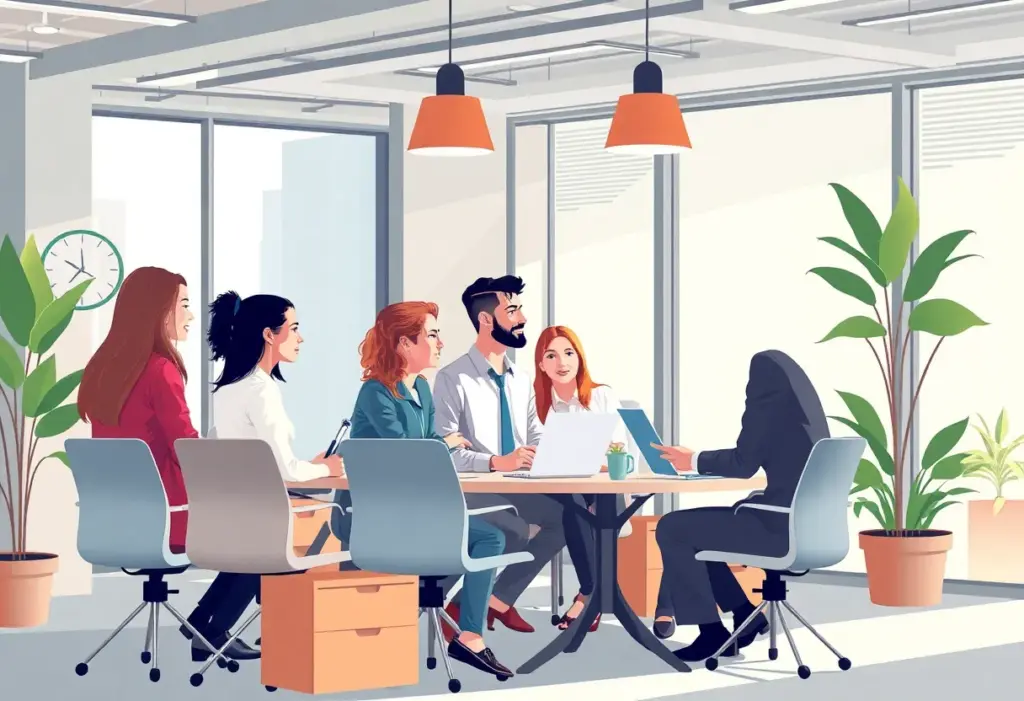 Creative office space for a public relations firm depicting teamwork and strategy development.