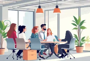 Creative office space for a public relations firm depicting teamwork and strategy development.