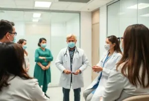 Health professionals analyzing flu variant impact