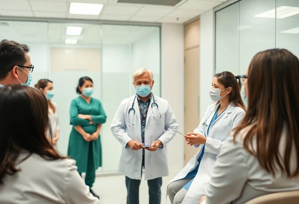 Health professionals analyzing flu variant impact