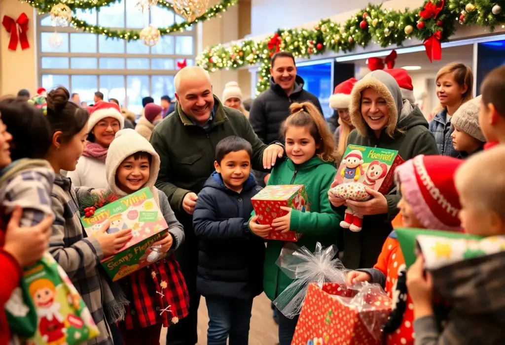 Children receiving holiday gifts at UK HealthCare's Circle of Love program