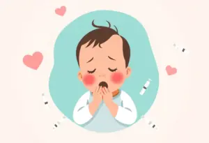 Illustration of an infant experiencing a cough, highlighting the importance of vaccination.