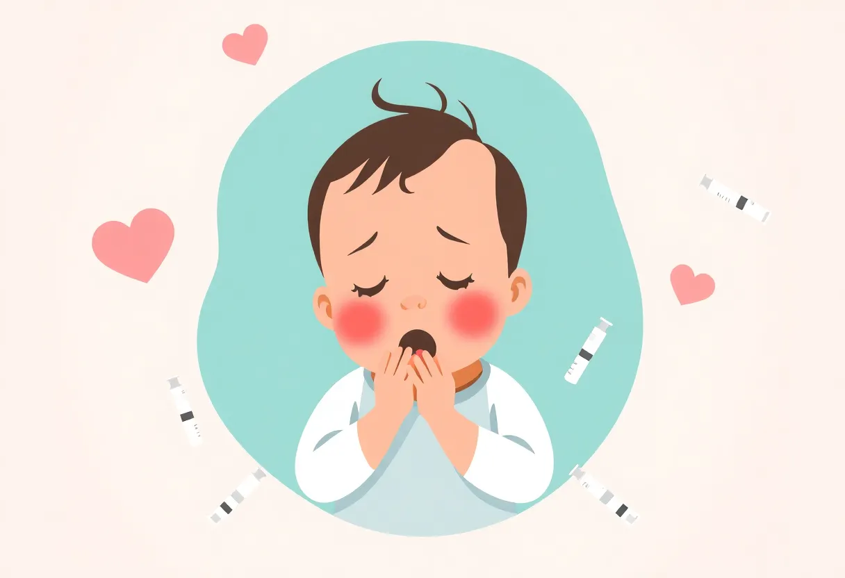 Illustration of an infant experiencing a cough, highlighting the importance of vaccination.