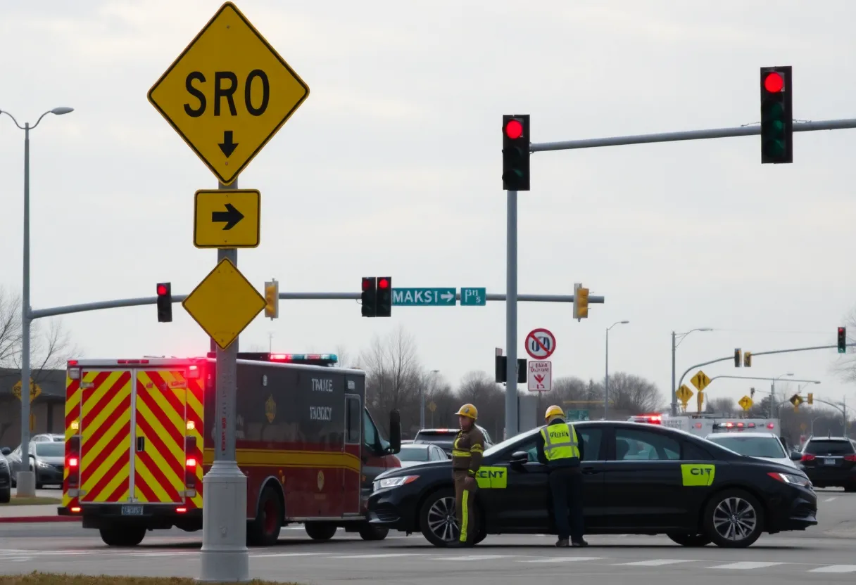 Traffic accident scene on Georgetown Road in Lexington, Kentucky.