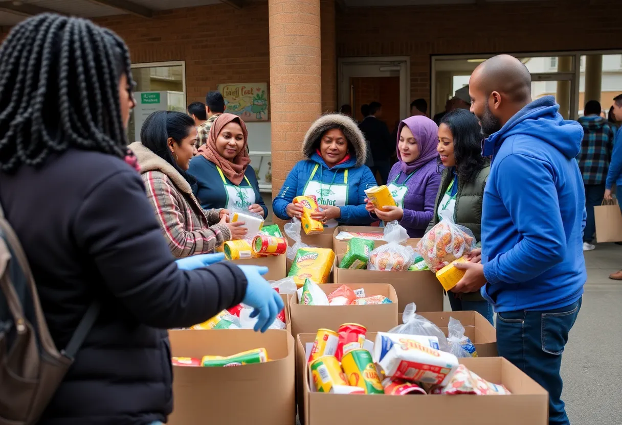 Community members participating in a food drive in Kentucky.