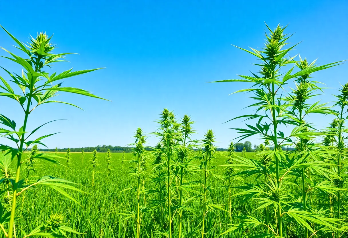 Scenic view of a Kentucky hemp farm with lush green plants.