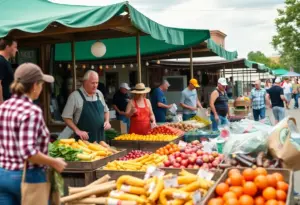 Local market in Kentucky with entrepreneurs and agricultural products.