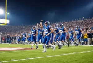 Kentucky Wildcats players celebrating a touchdown during the game.