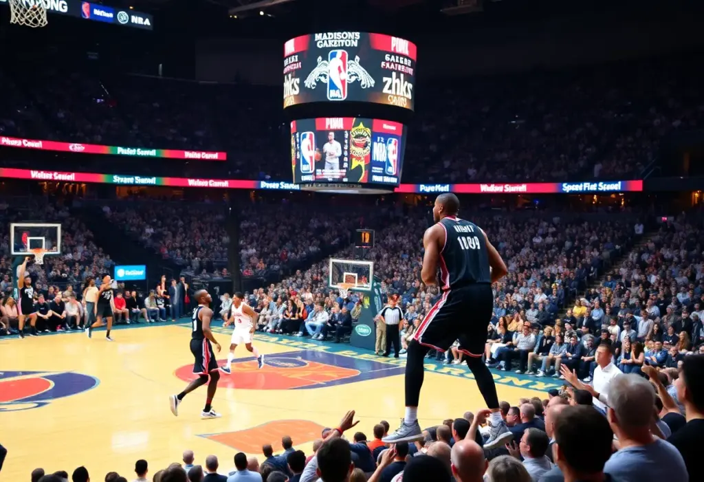 New York Knicks players celebrating a win against the Memphis Grizzlies at Madison Square Garden