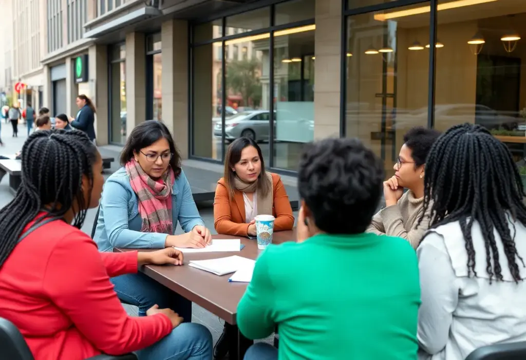 Diverse group discussing homelessness solutions during a task force meeting