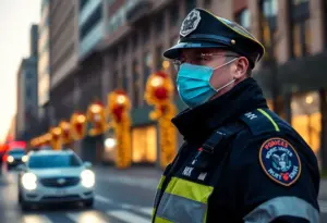 Lexington police officer patrolling at night to ensure safe driving during the holidays