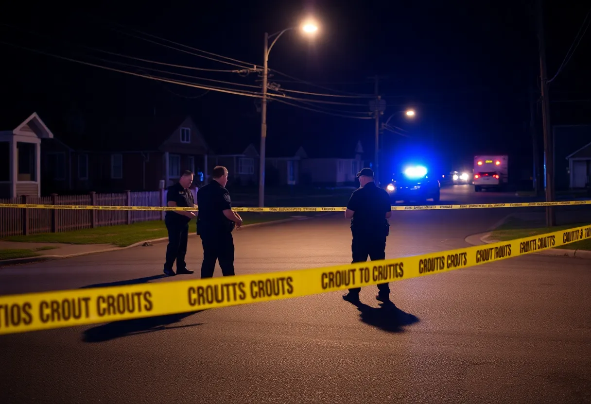Police officers investigating a shooting scene on Jennifer Road, Lexington