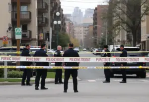 Police investigation at the scene of a shooting in Lexington, Kentucky