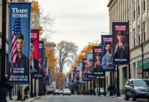 Honorary street banners in Lexington celebrating local veterans