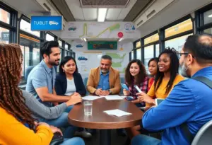 Community members discussing public transit improvements.